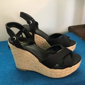 Lulus Esmeralda Black Lace Up Espadrille Wedges